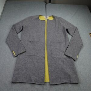 Oliver by Escio Cardigan Women Medium Gray Yellow Wool Blend Open Front‎ Coat